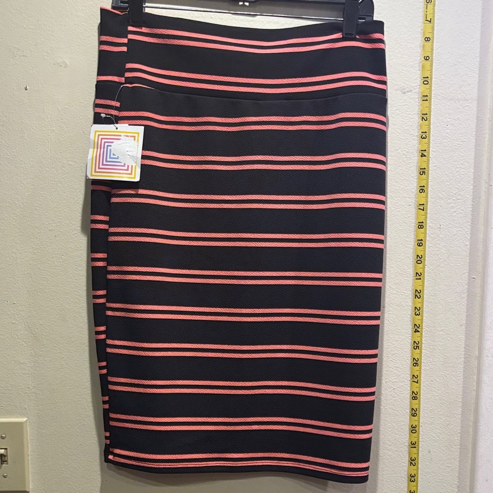 LuLaRoe Black and Pink Striped Pencil Skirt